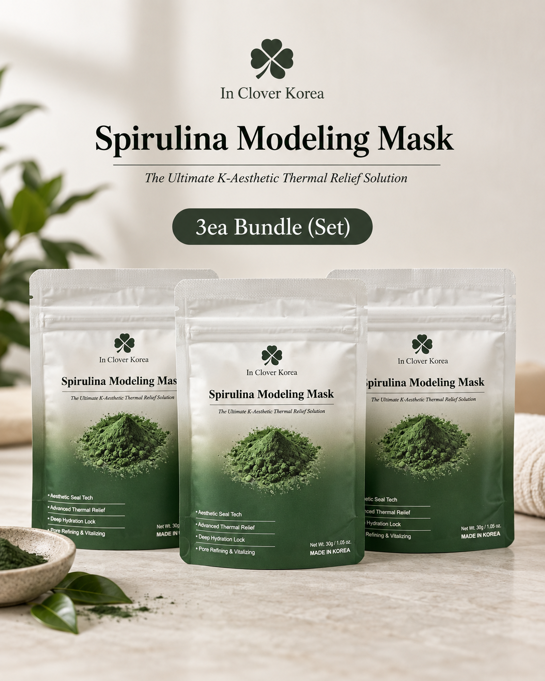 In Clover Korea Spirulina Modeling Mask in Singapore and Korean skincare packaging