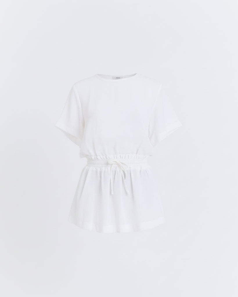 Airy Peplum Drawstring Top (White)