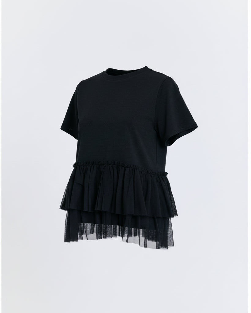 Romantic Tulle Peplum Tee (Black)