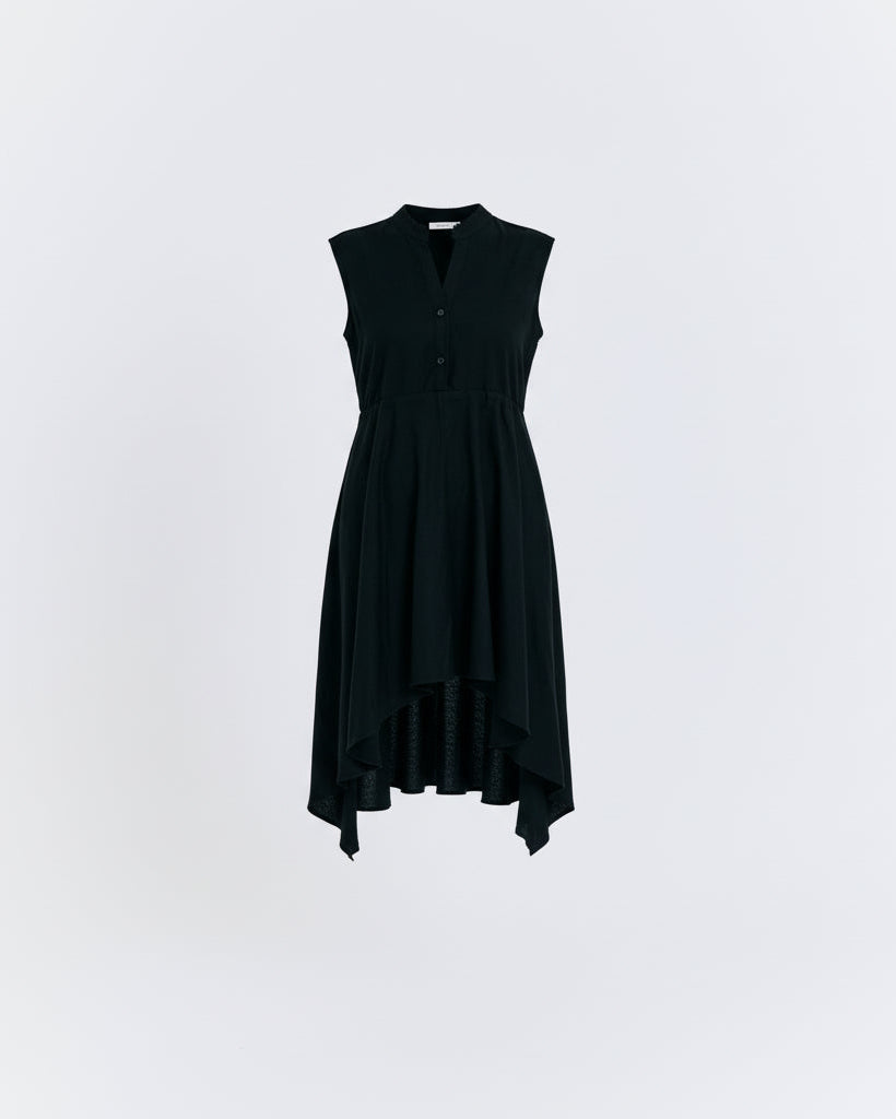 Midnight Asymmetric Hem Sleeveless Dress (Black)