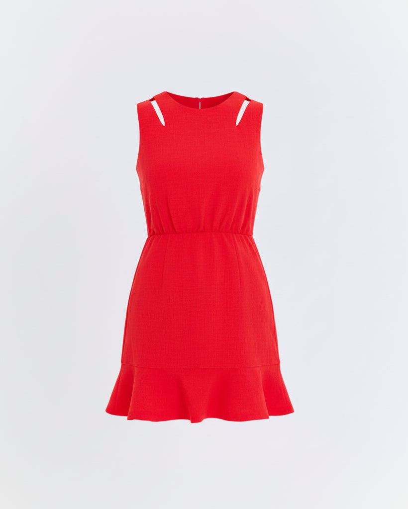 Red dress on a light gray background