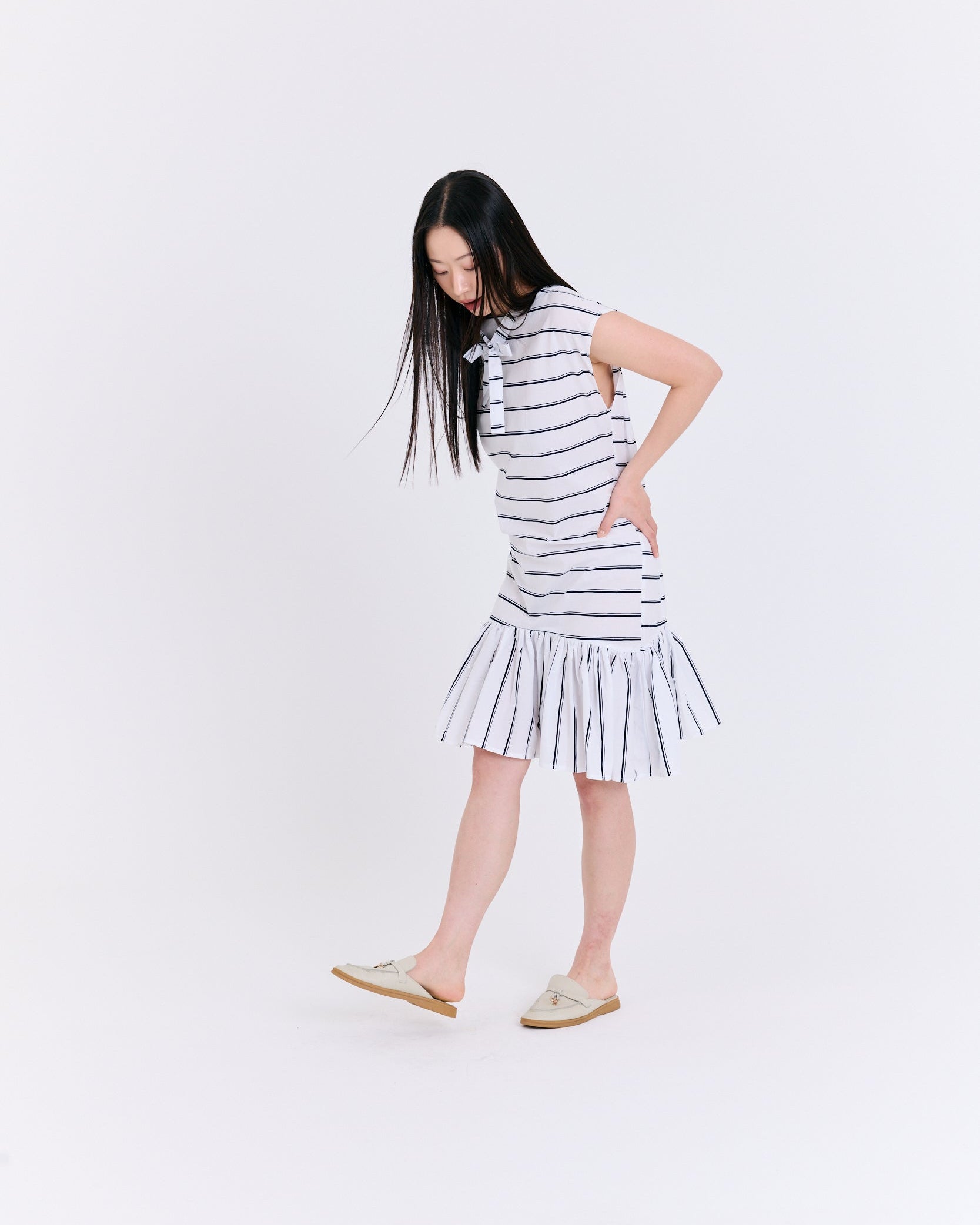 Maritime Stripe Ruffle Hem Dress