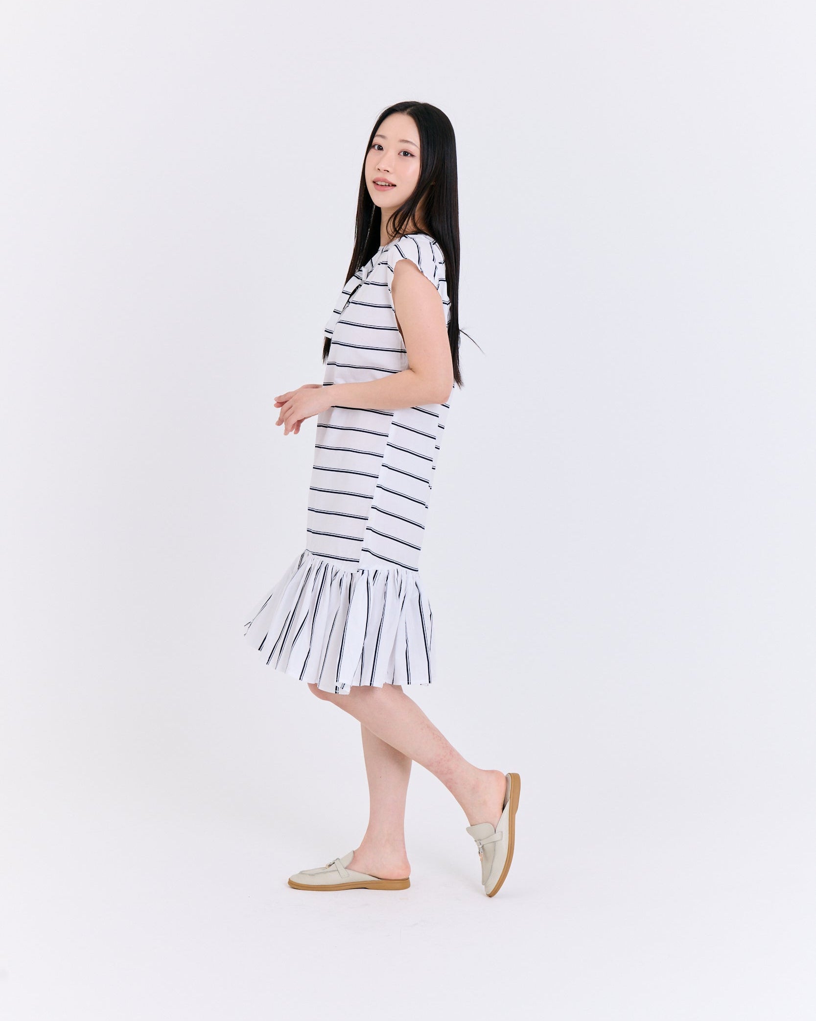 Maritime Stripe Ruffle Hem Dress