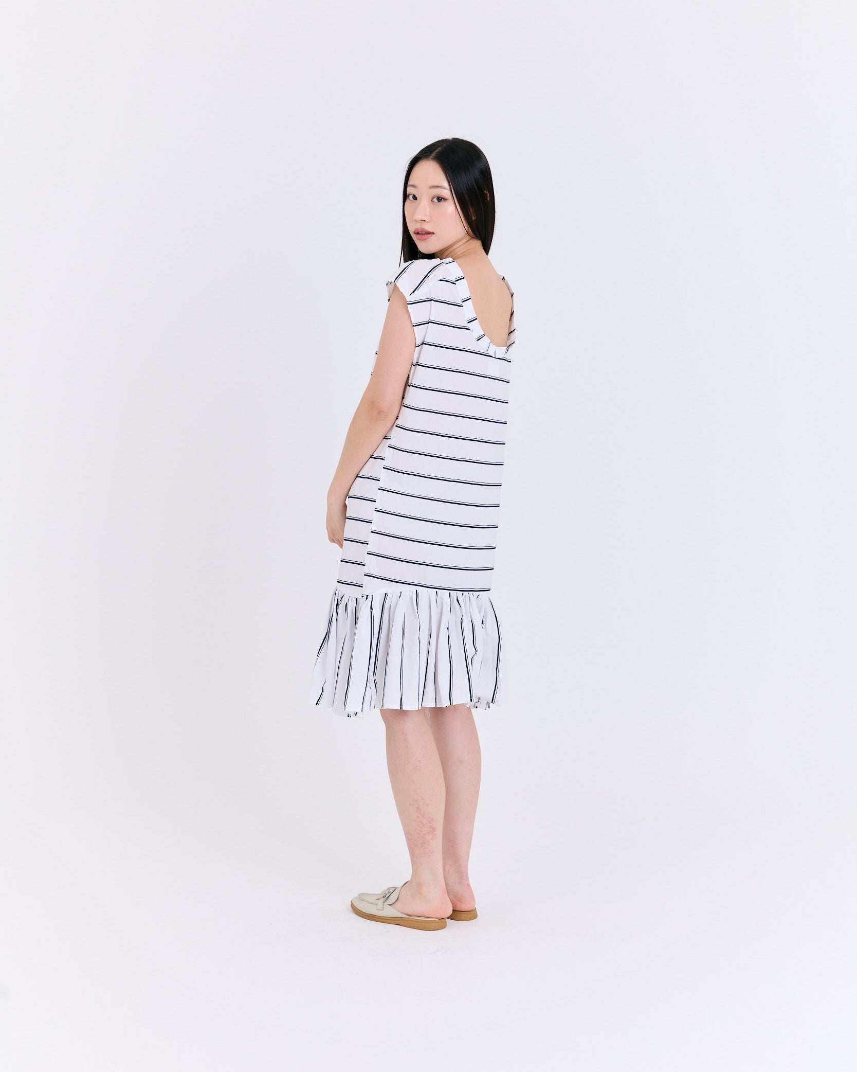 Maritime Stripe Ruffle Hem Dress