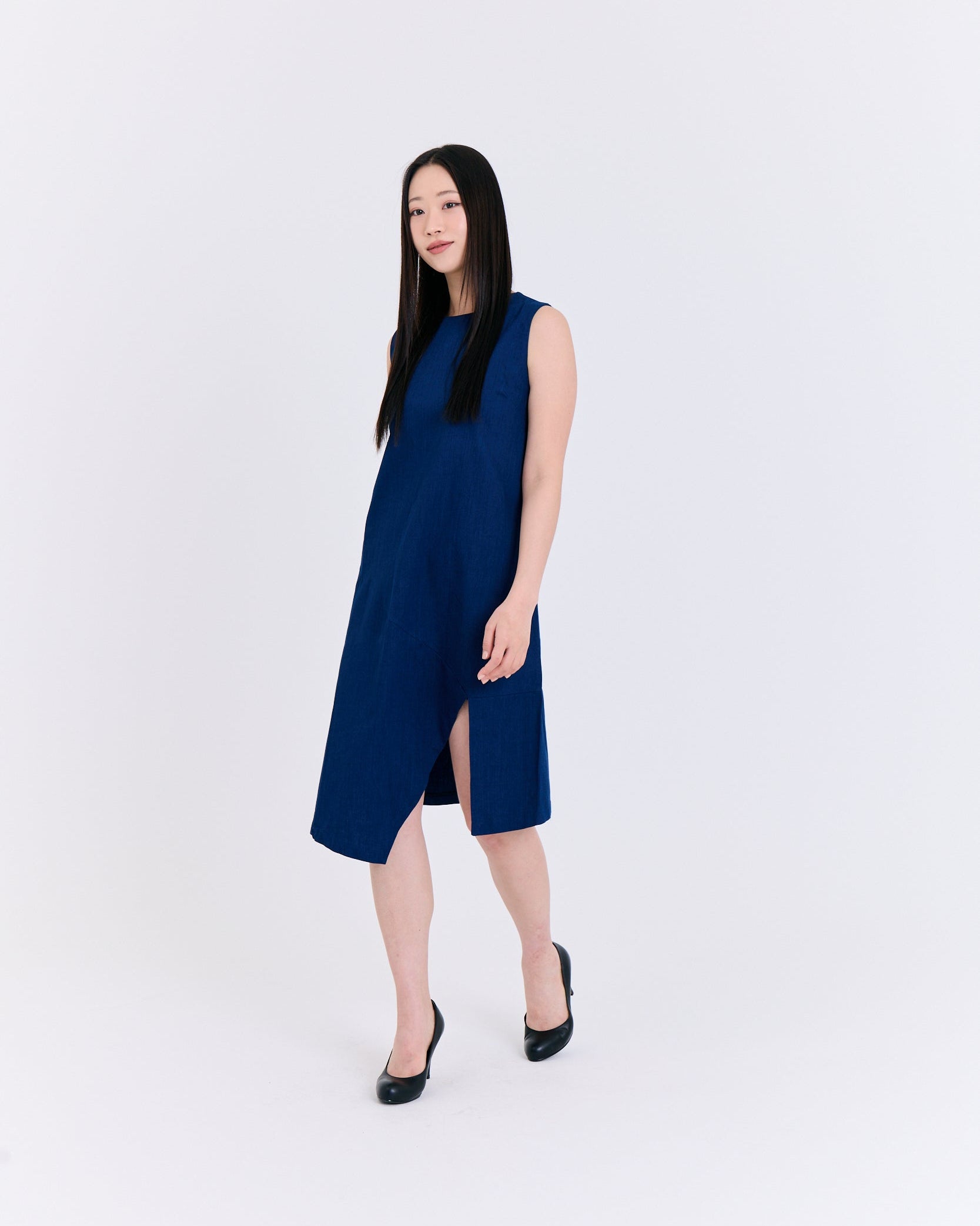 Deep Ocean Asymmetric Slit Dress (Blue)