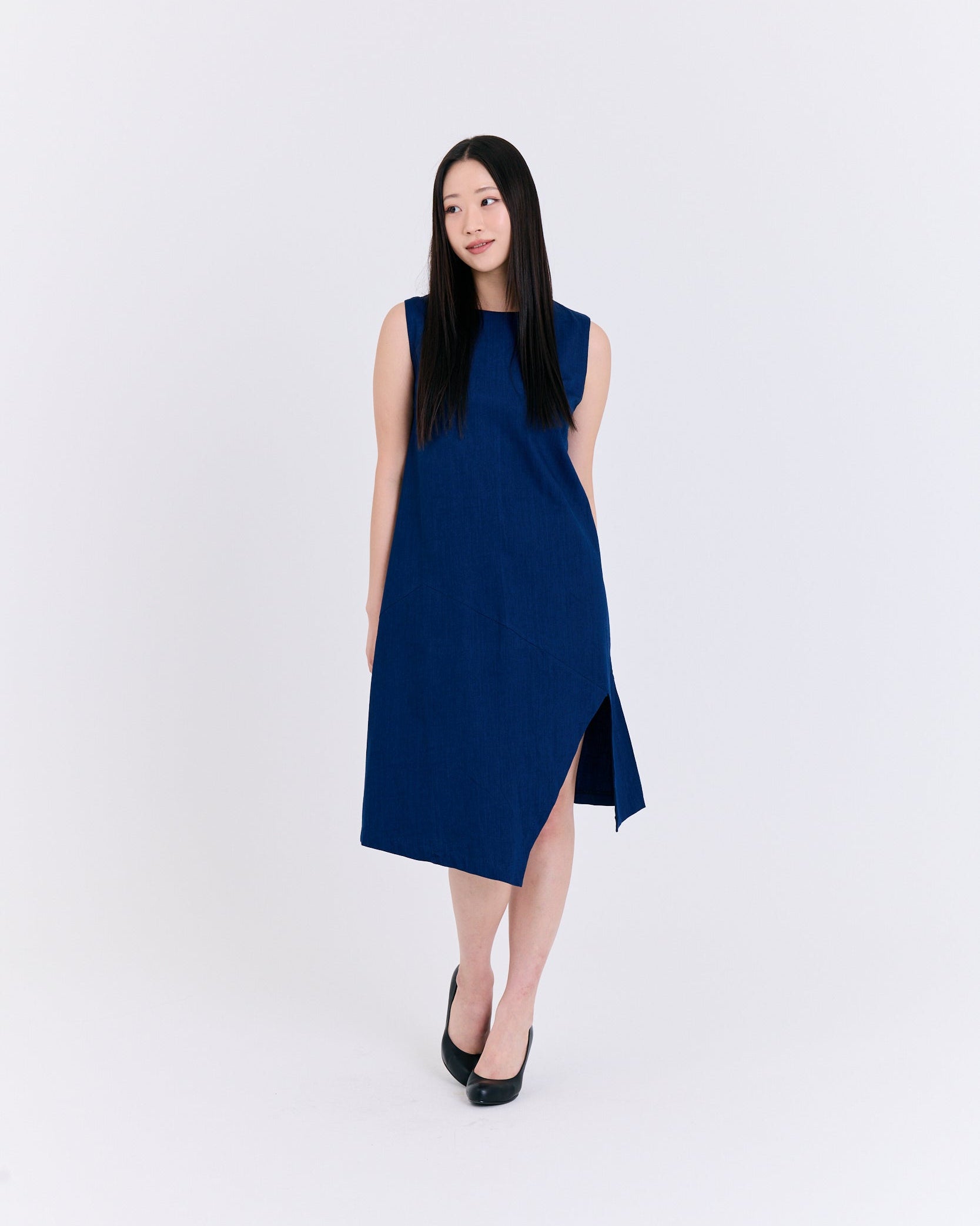 Deep Ocean Asymmetric Slit Dress (Blue)