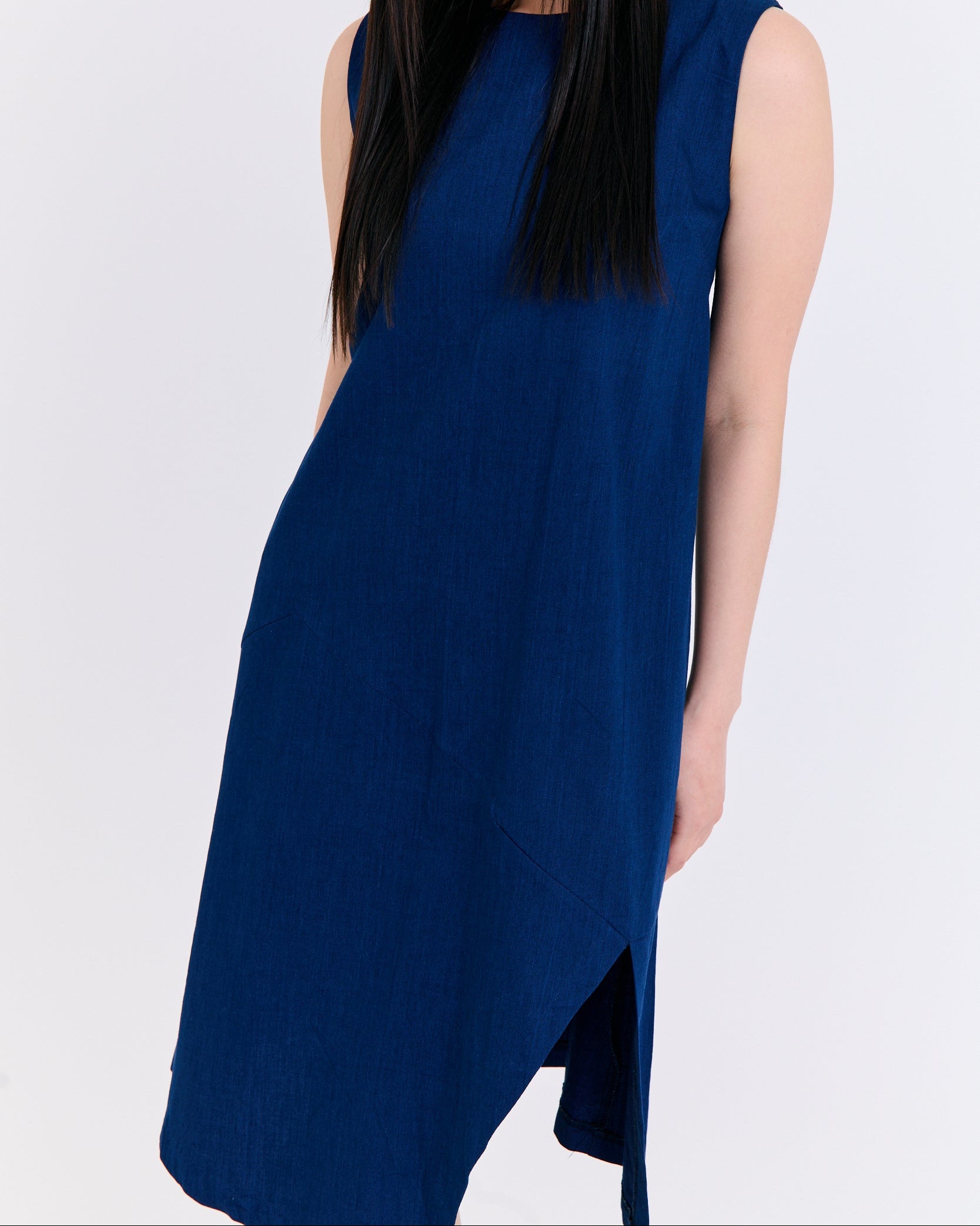 Deep Ocean Asymmetric Slit Dress (Blue)