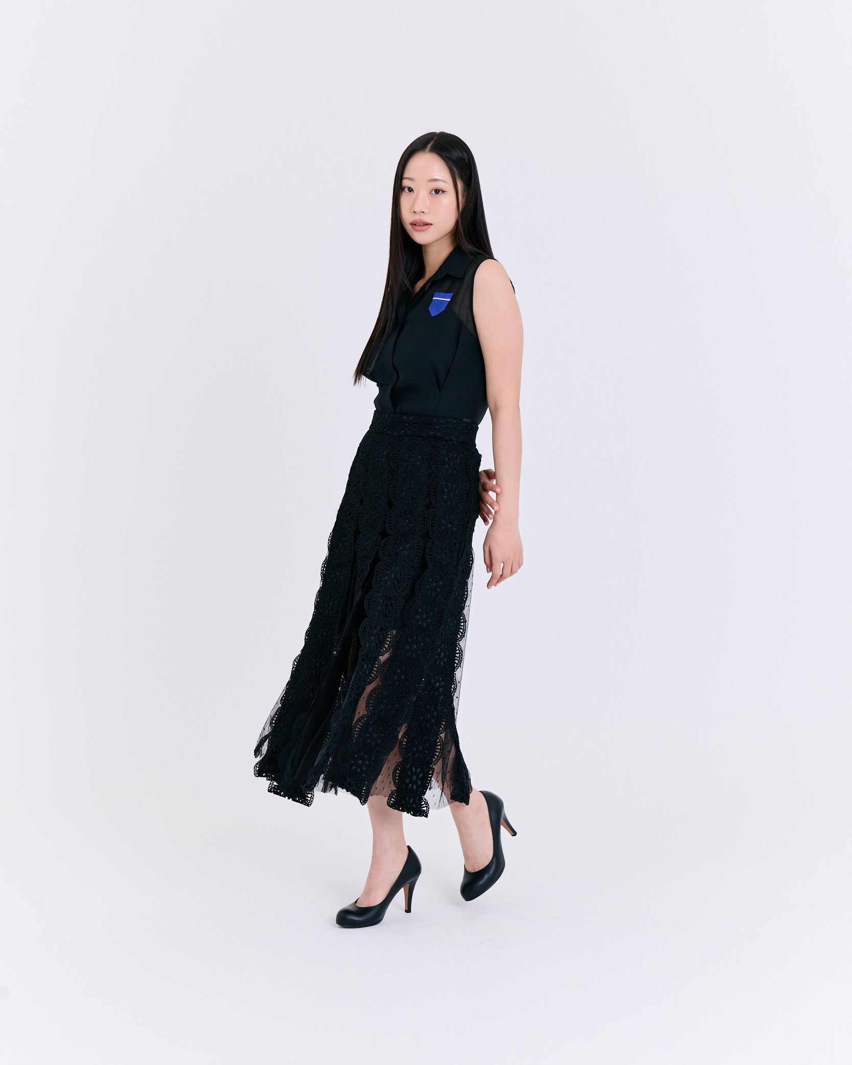Midnight Noir Tiered Lace Skirt