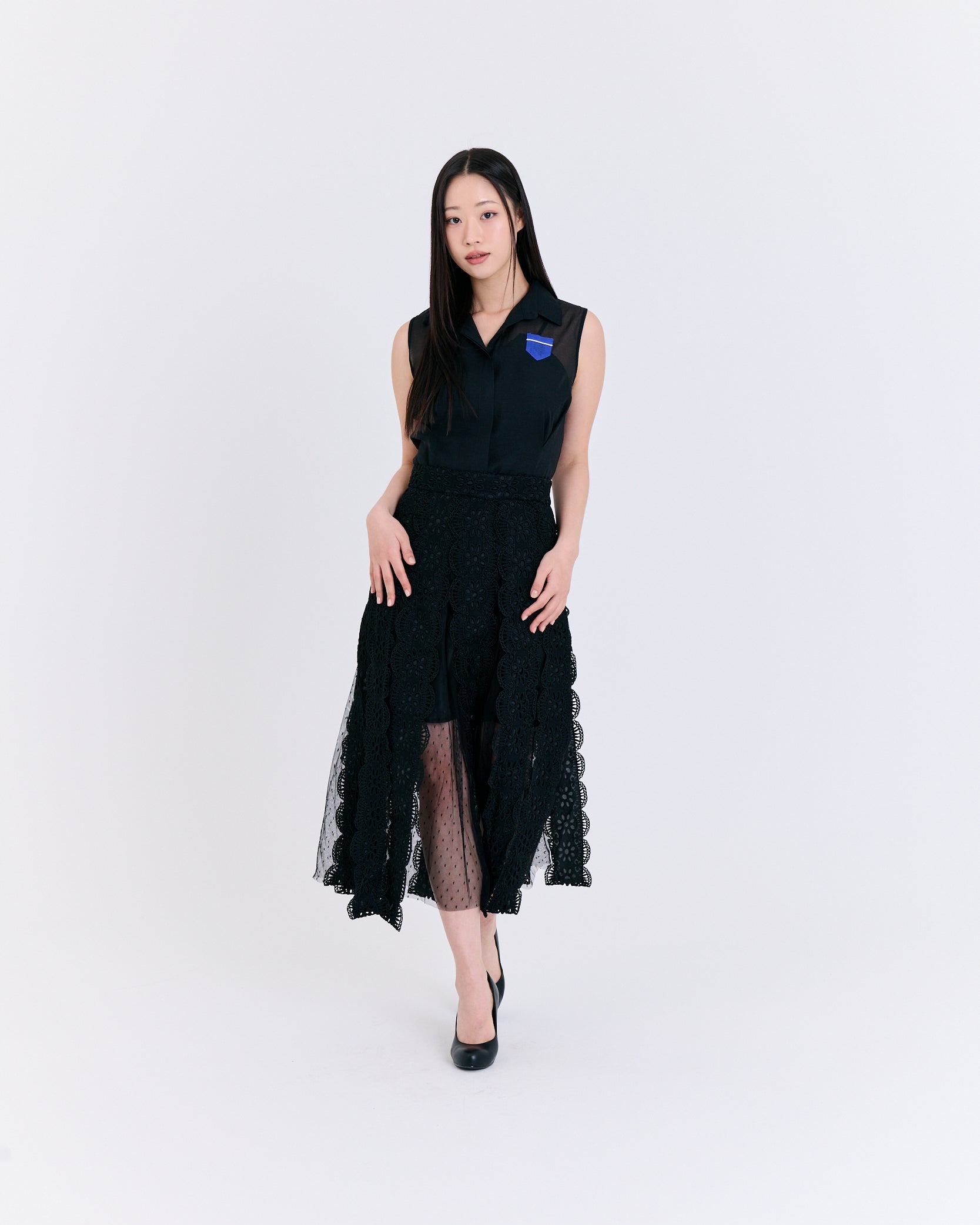 Midnight Noir Tiered Lace Skirt