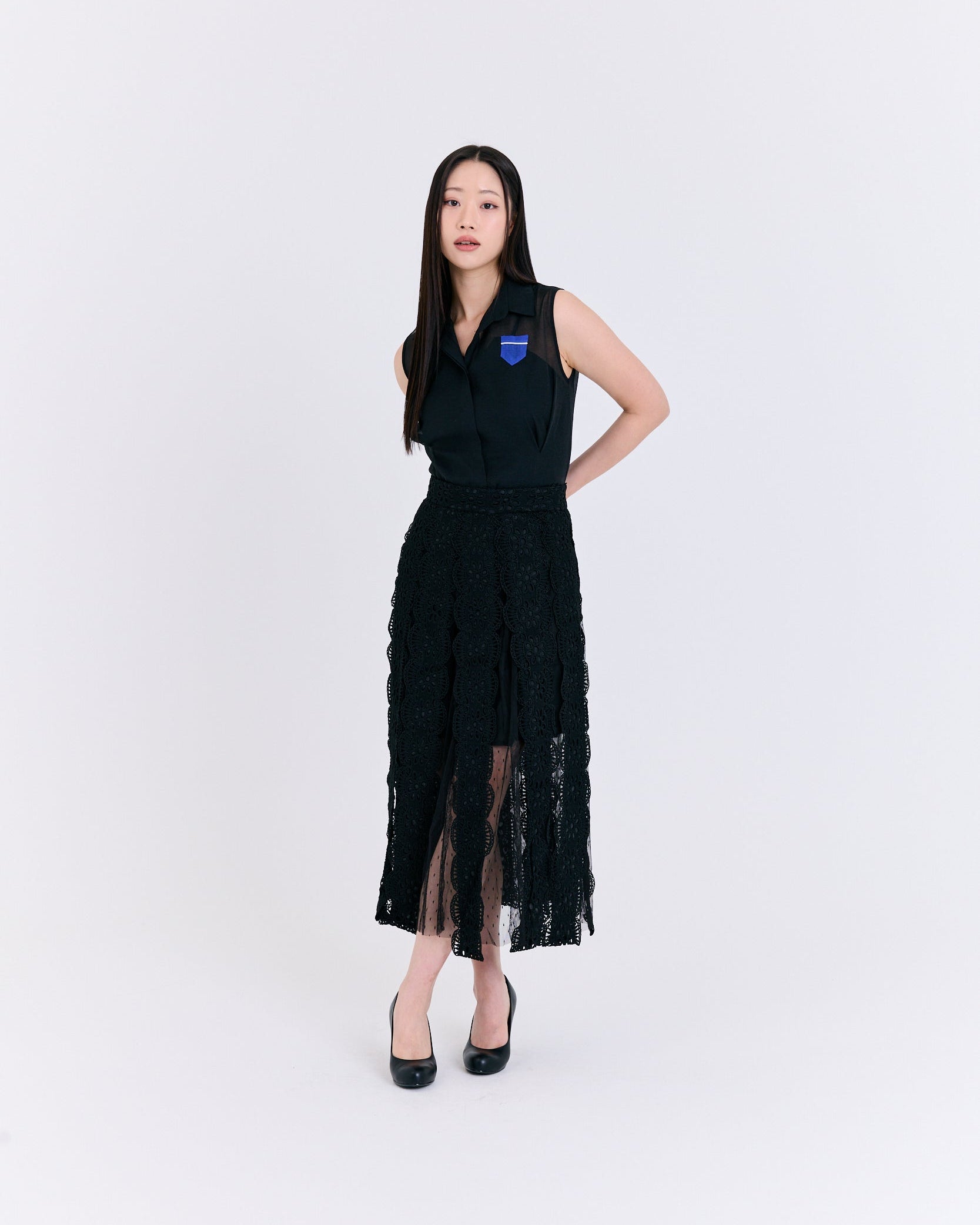 Midnight Noir Tiered Lace Skirt