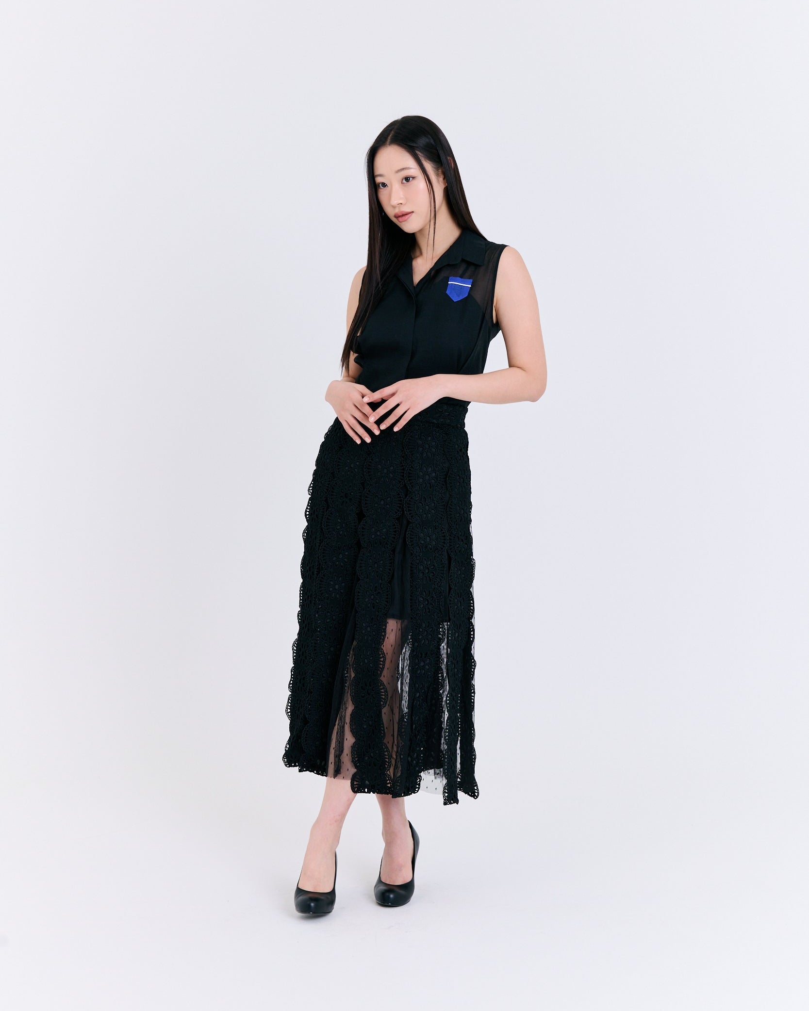 Midnight Noir Tiered Lace Skirt