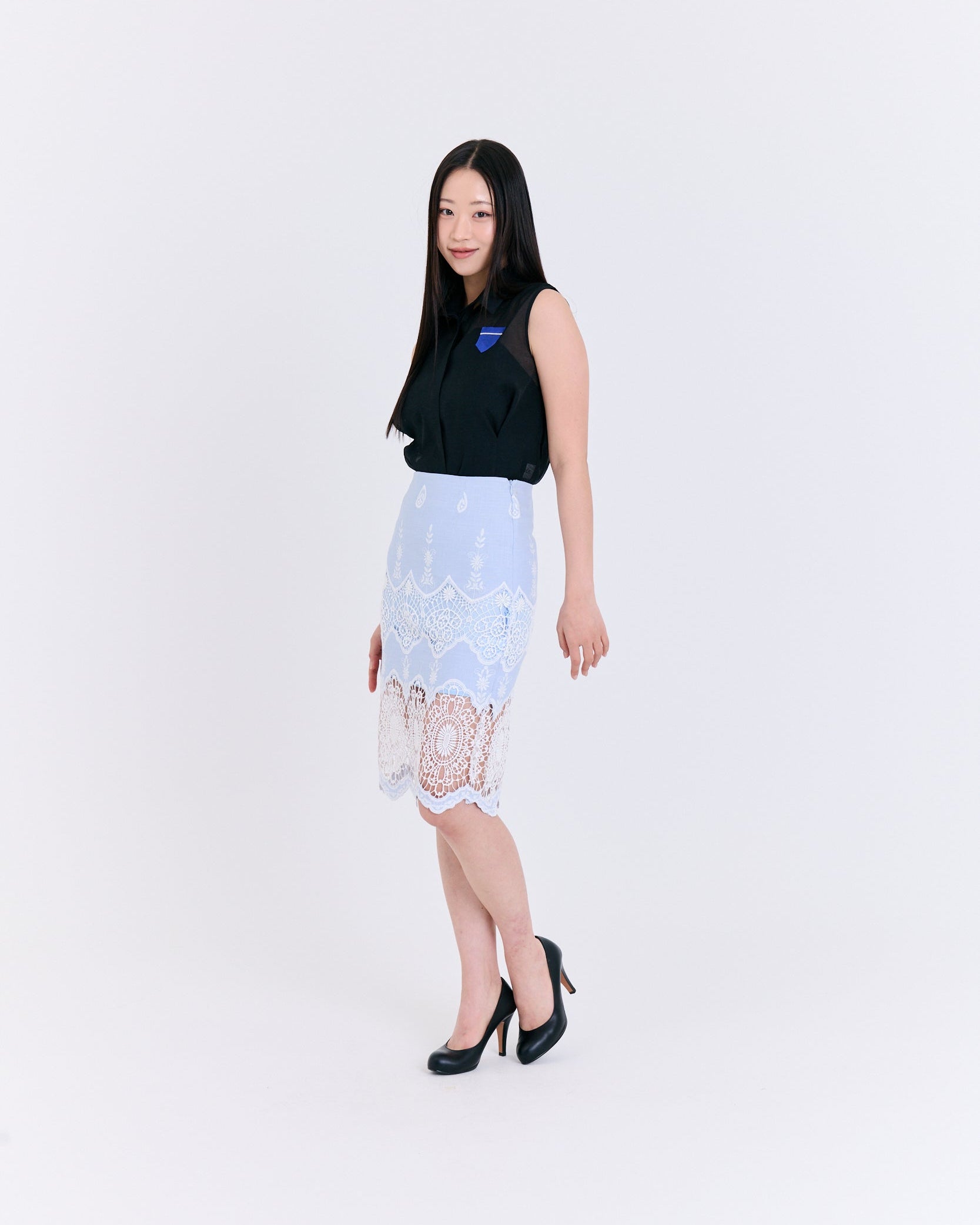 Light blue lace details skirt