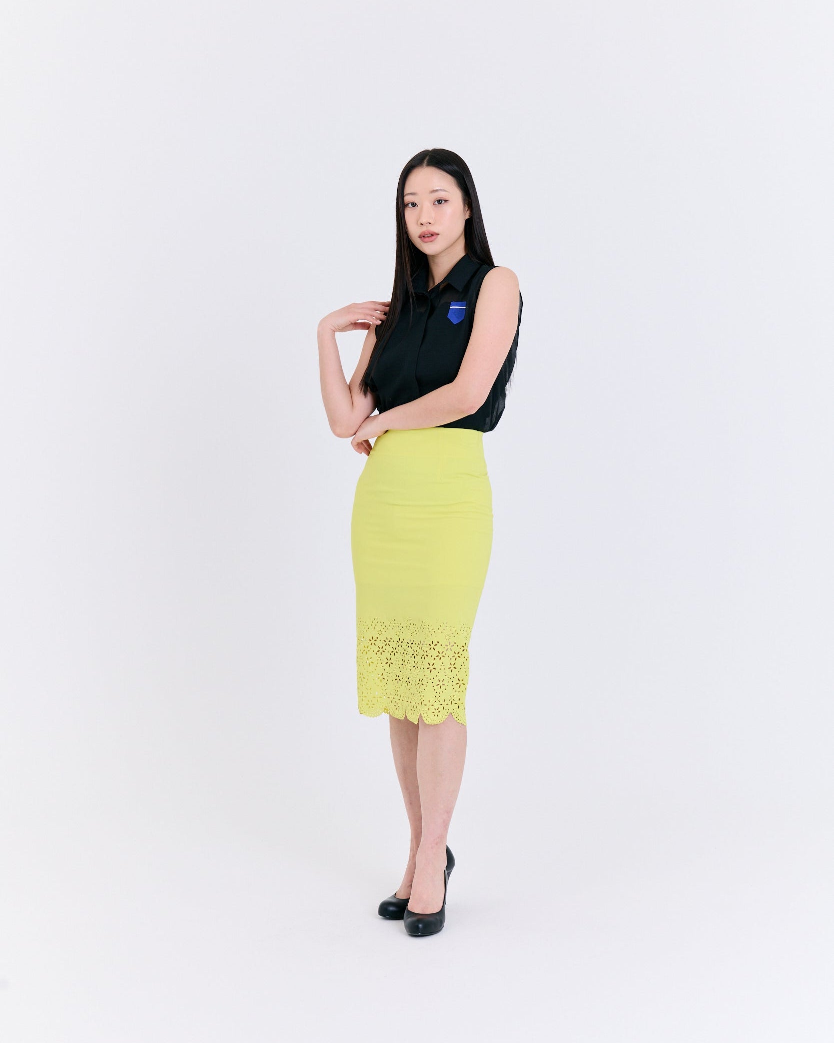 Bright yellow skirt with lace detailing