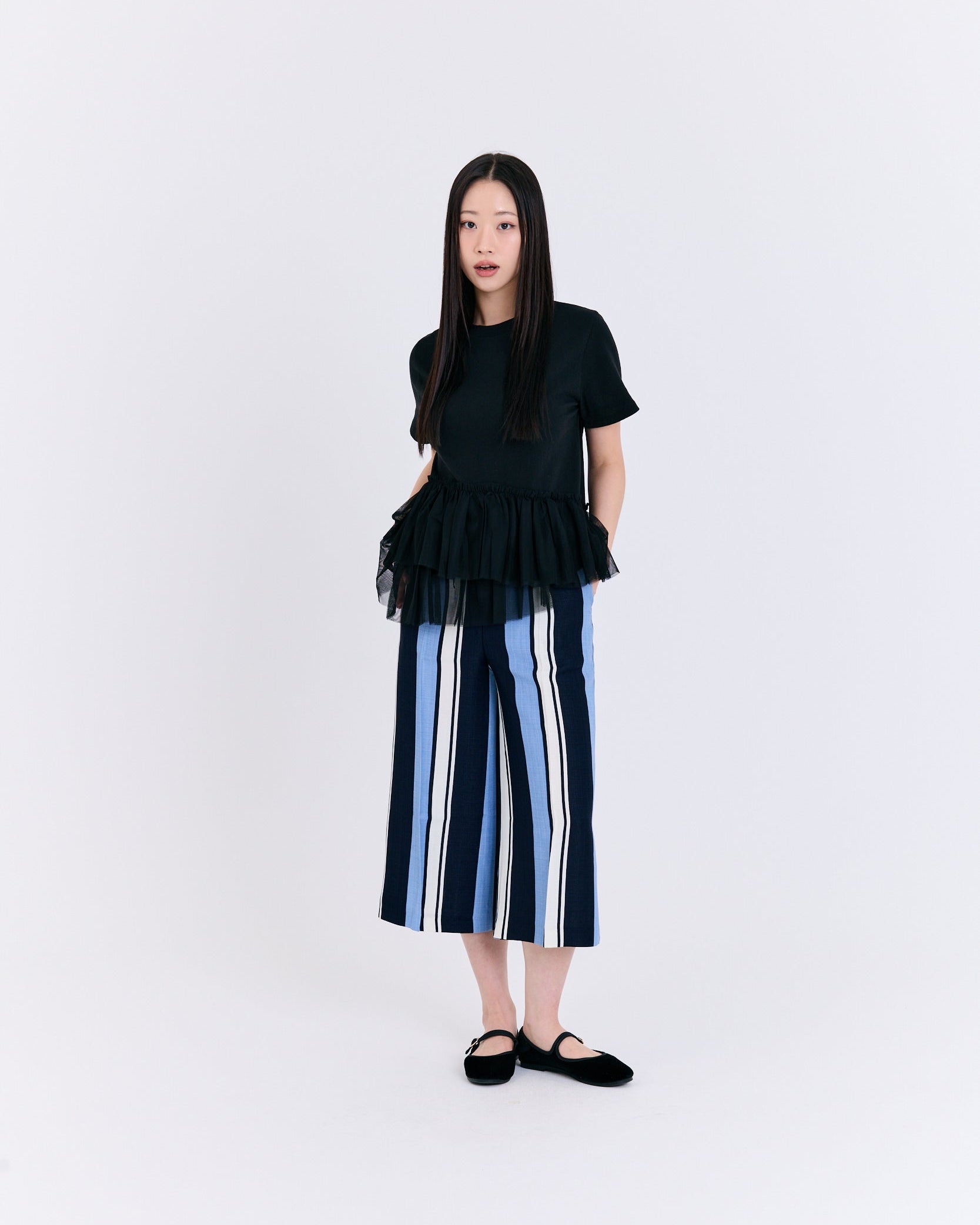 Graphic Stripe Wide Culottes (Blue/Black)