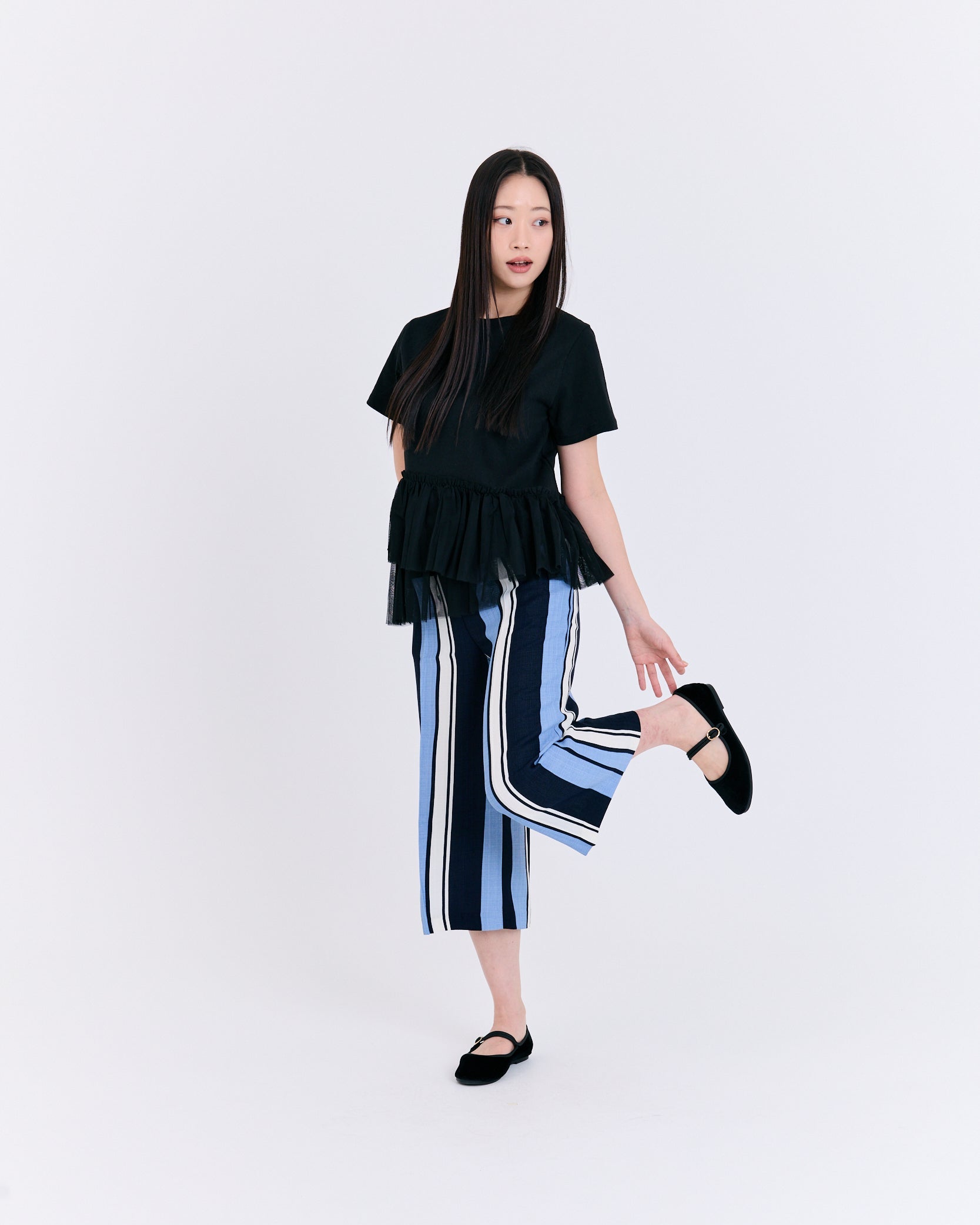 Graphic Stripe Wide Culottes (Blue/Black)