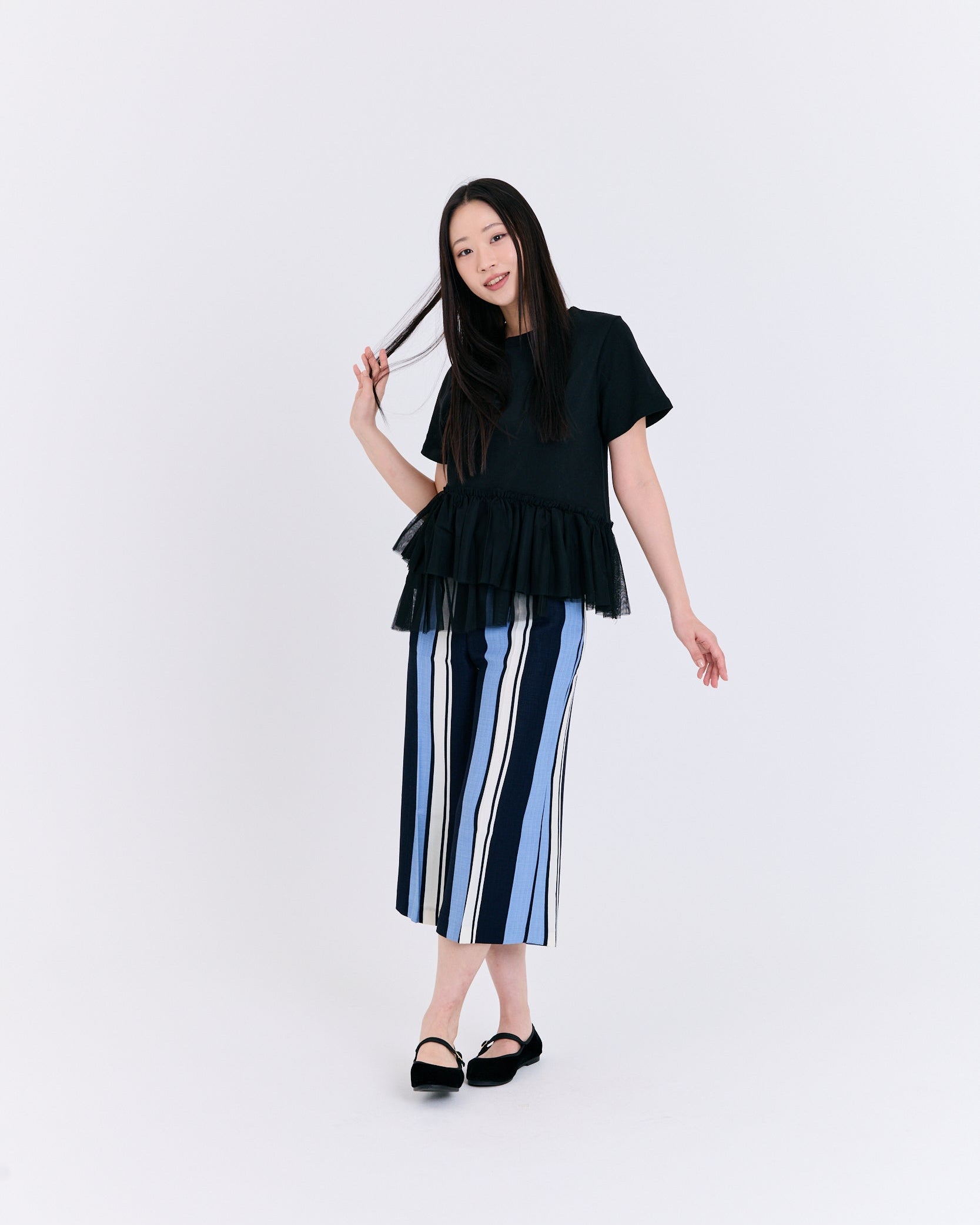 Romantic Tulle Peplum Tee (Black)