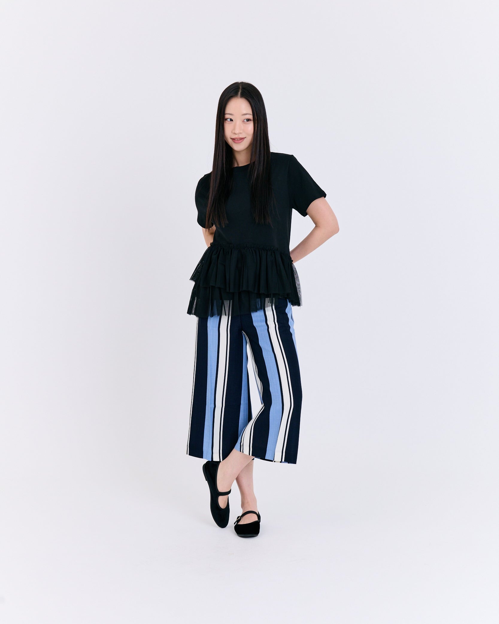 Graphic Stripe Wide Culottes (Blue/Black)