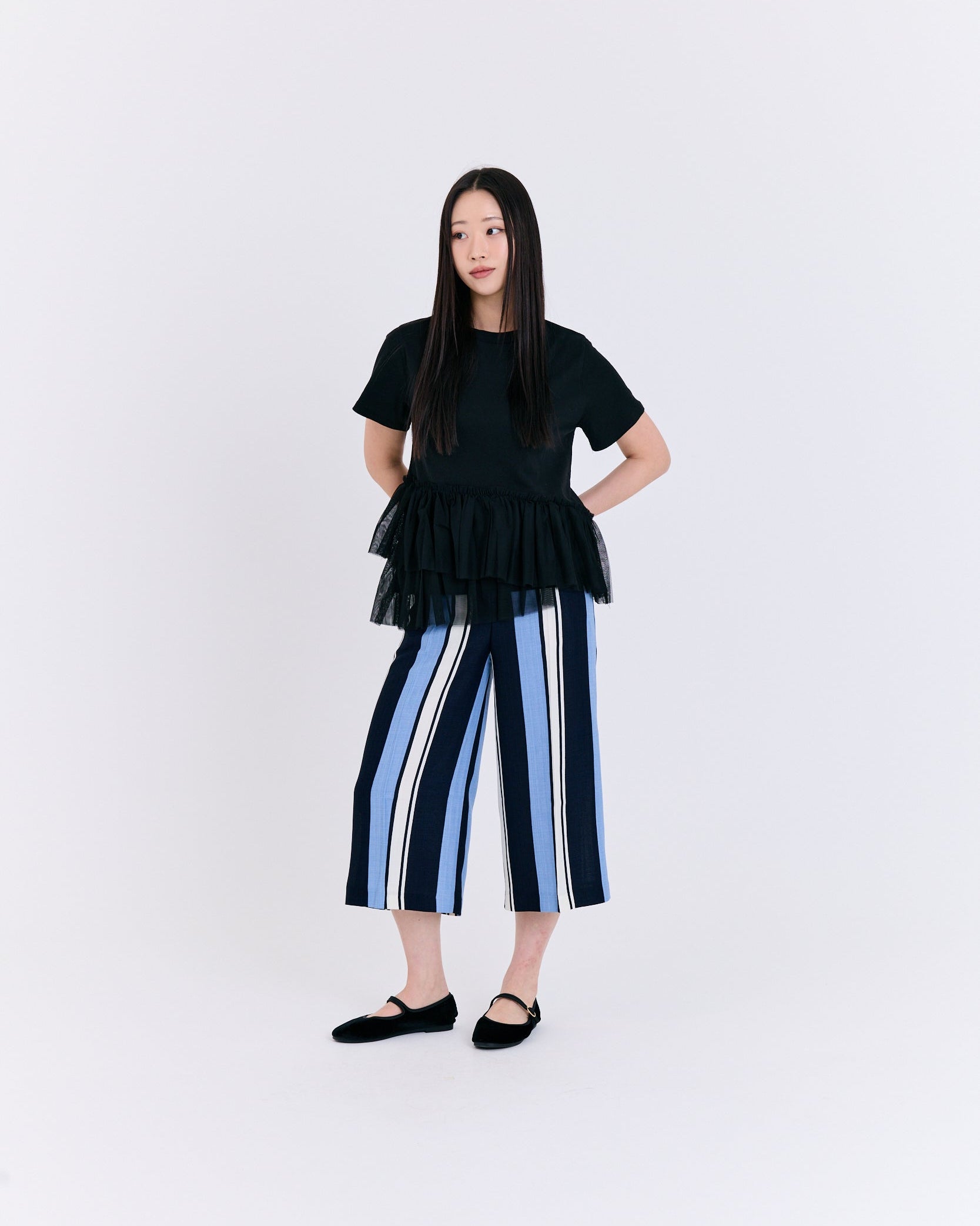 Romantic Tulle Peplum Tee (Black)