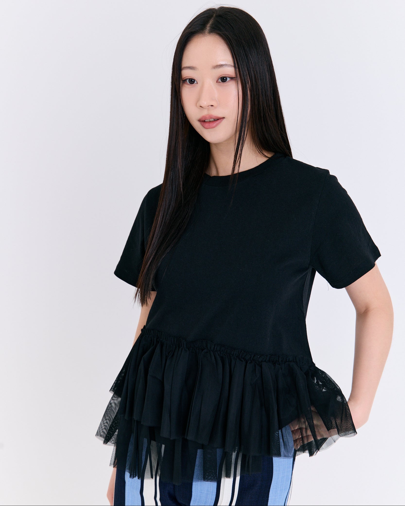 Romantic Tulle Peplum Tee (Black)