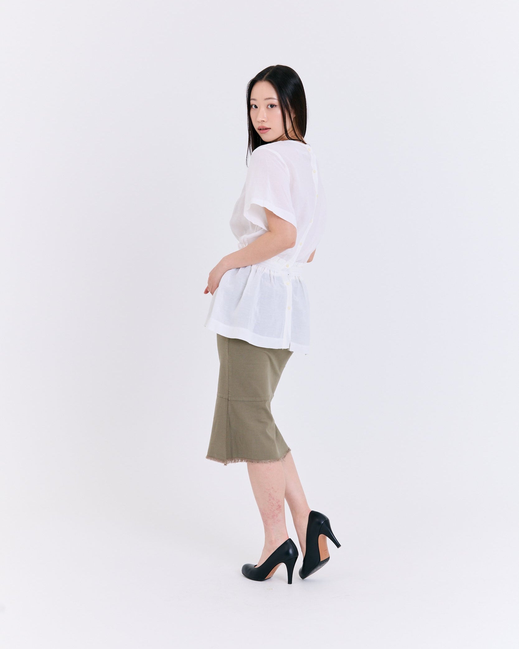 Airy Peplum Drawstring Top (White)