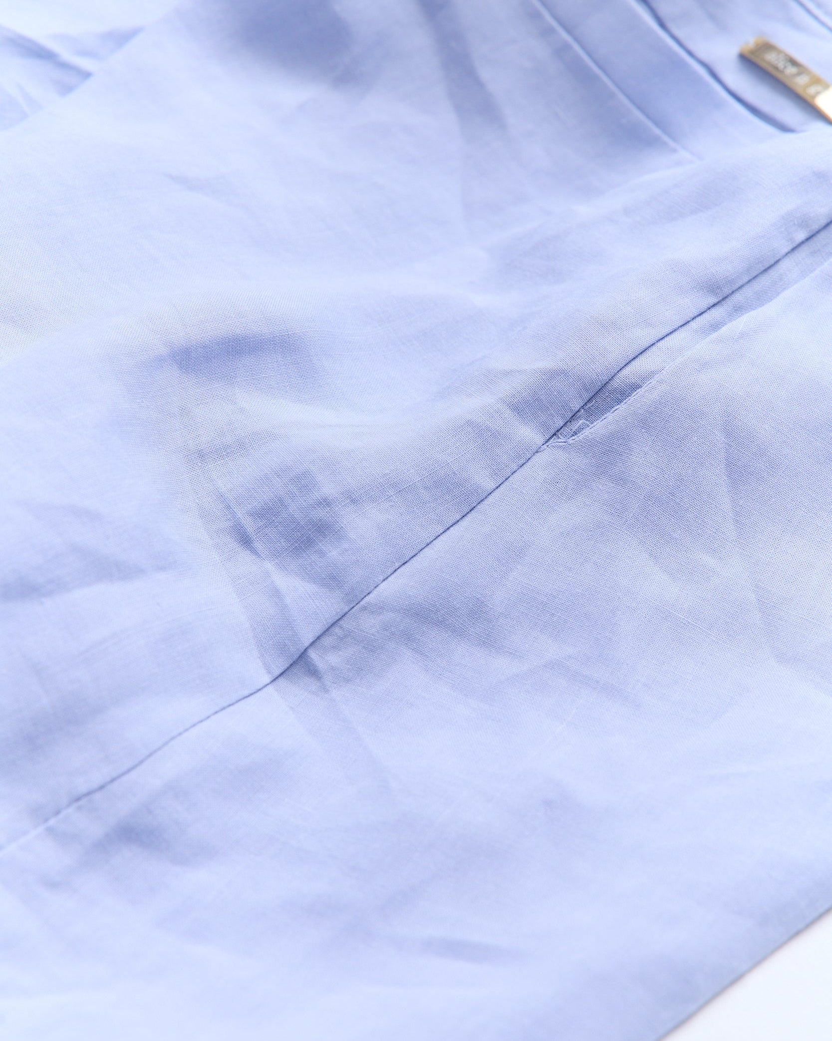 Airy Linen-Texture Cropped Pants (Light Blue)