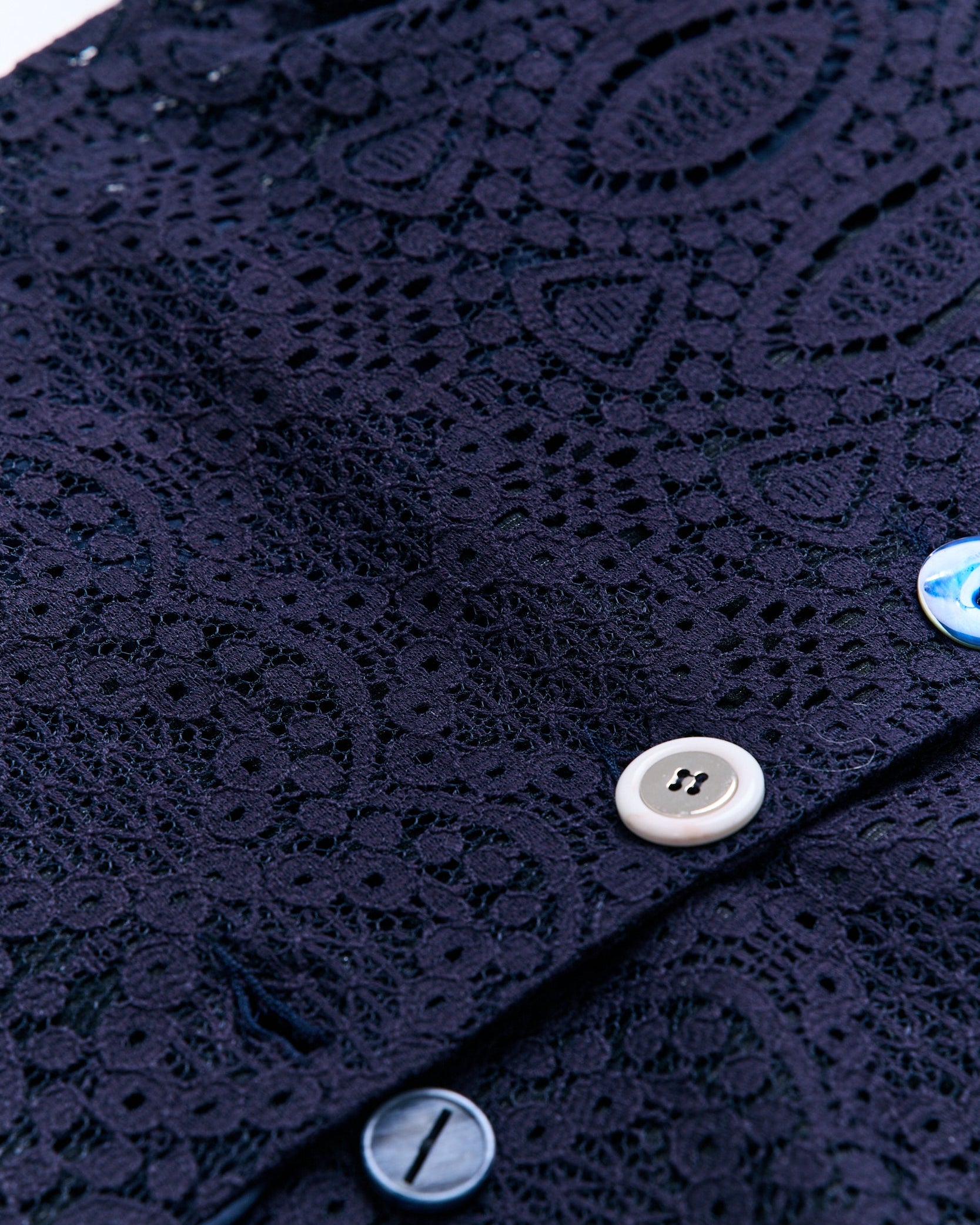 Graceful Lace Button-Down Mermaid Dress (Navy)