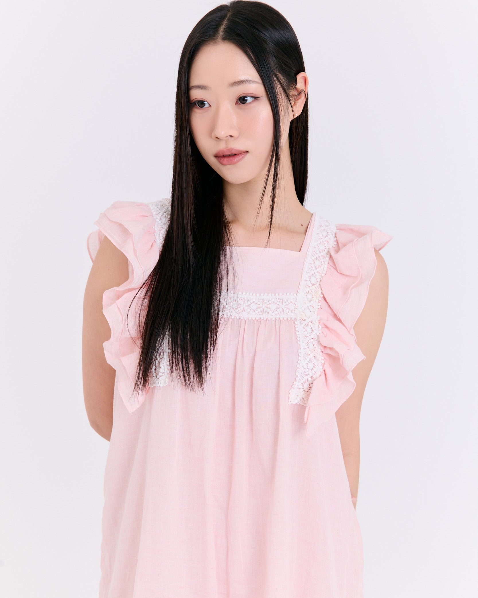 Peony Lace Ruffle Long Dress (Pink)