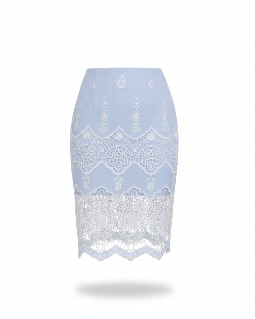 Light blue lace skirt on a white background