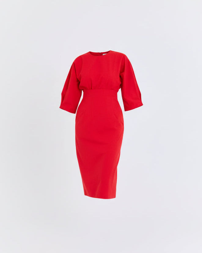 Red dress on a light gray background