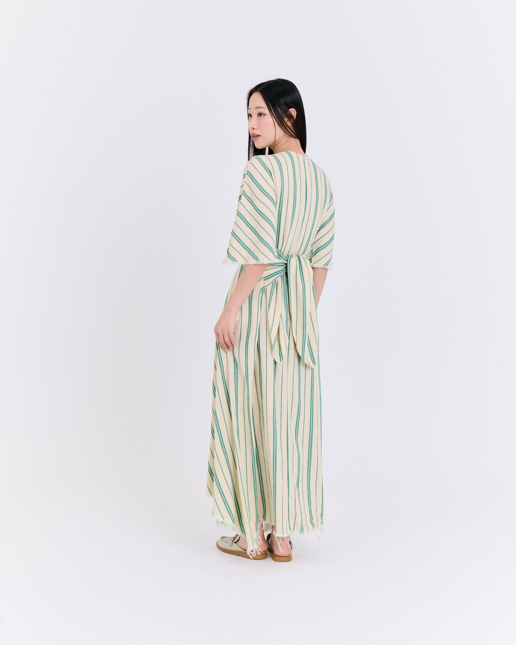 Sage Green Stripe Chevron Asymmetric High-Low Dress