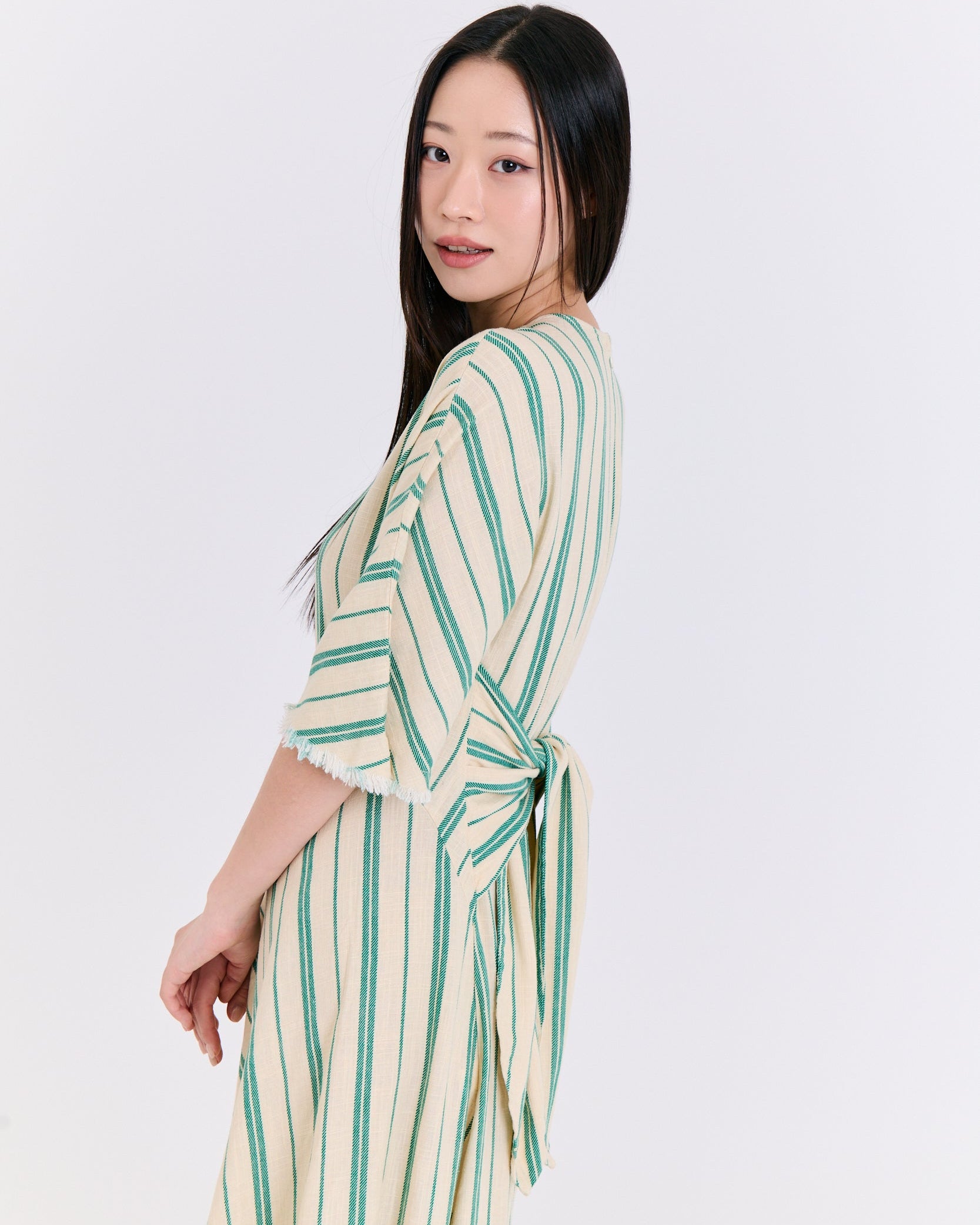 Sage Green Stripe Chevron Asymmetric High-Low Dress