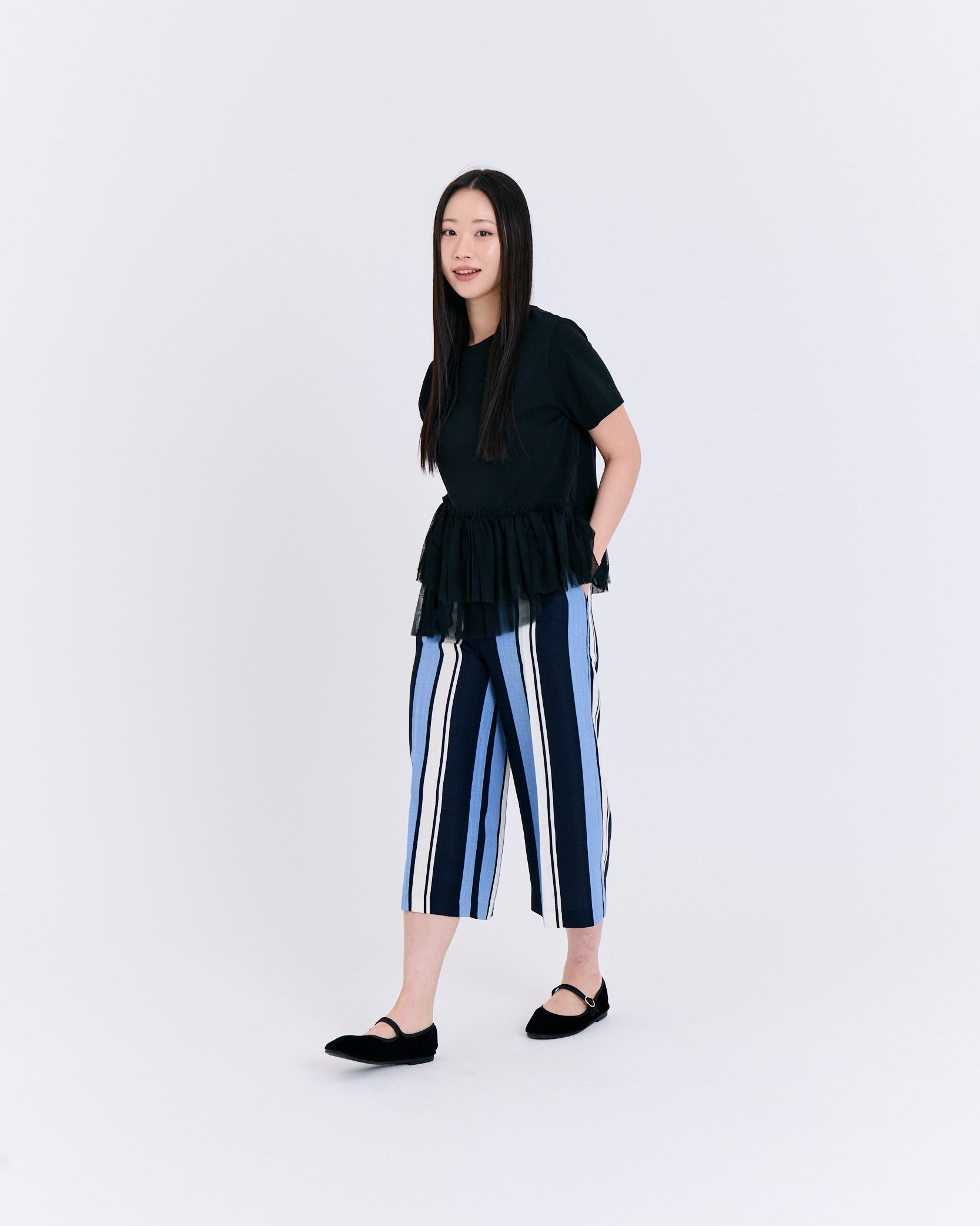 Graphic Stripe Wide Culottes (Blue/Black)