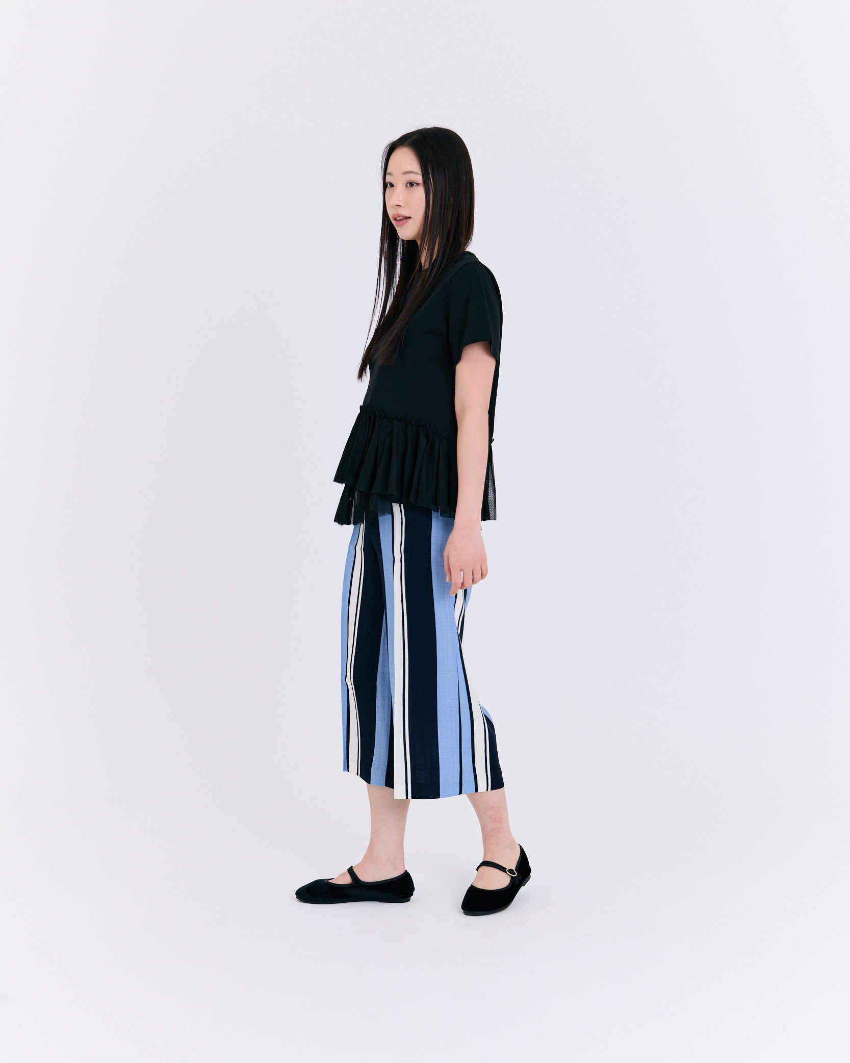 Graphic Stripe Wide Culottes (Blue/Black)