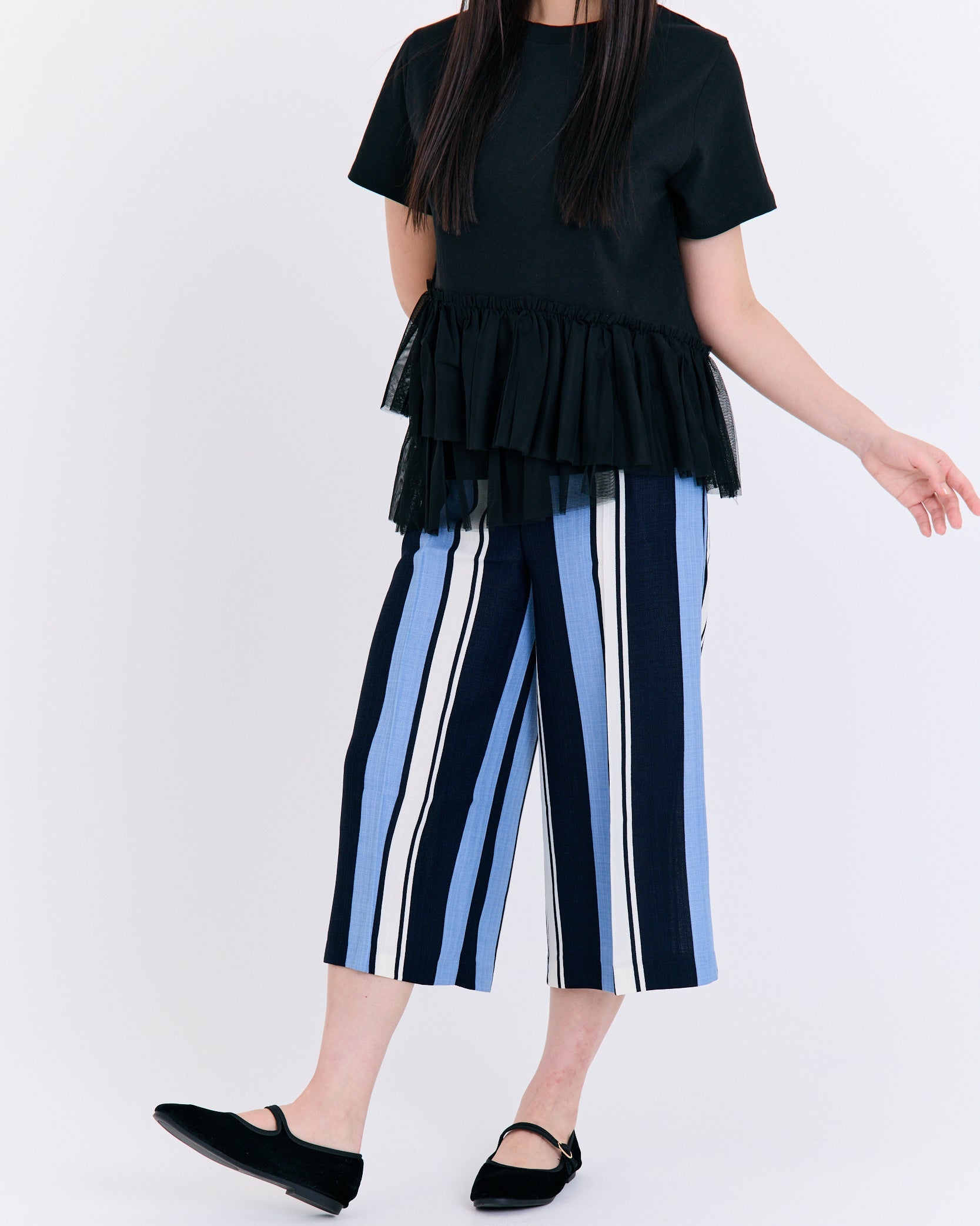 Graphic Stripe Wide Culottes (Blue/Black)