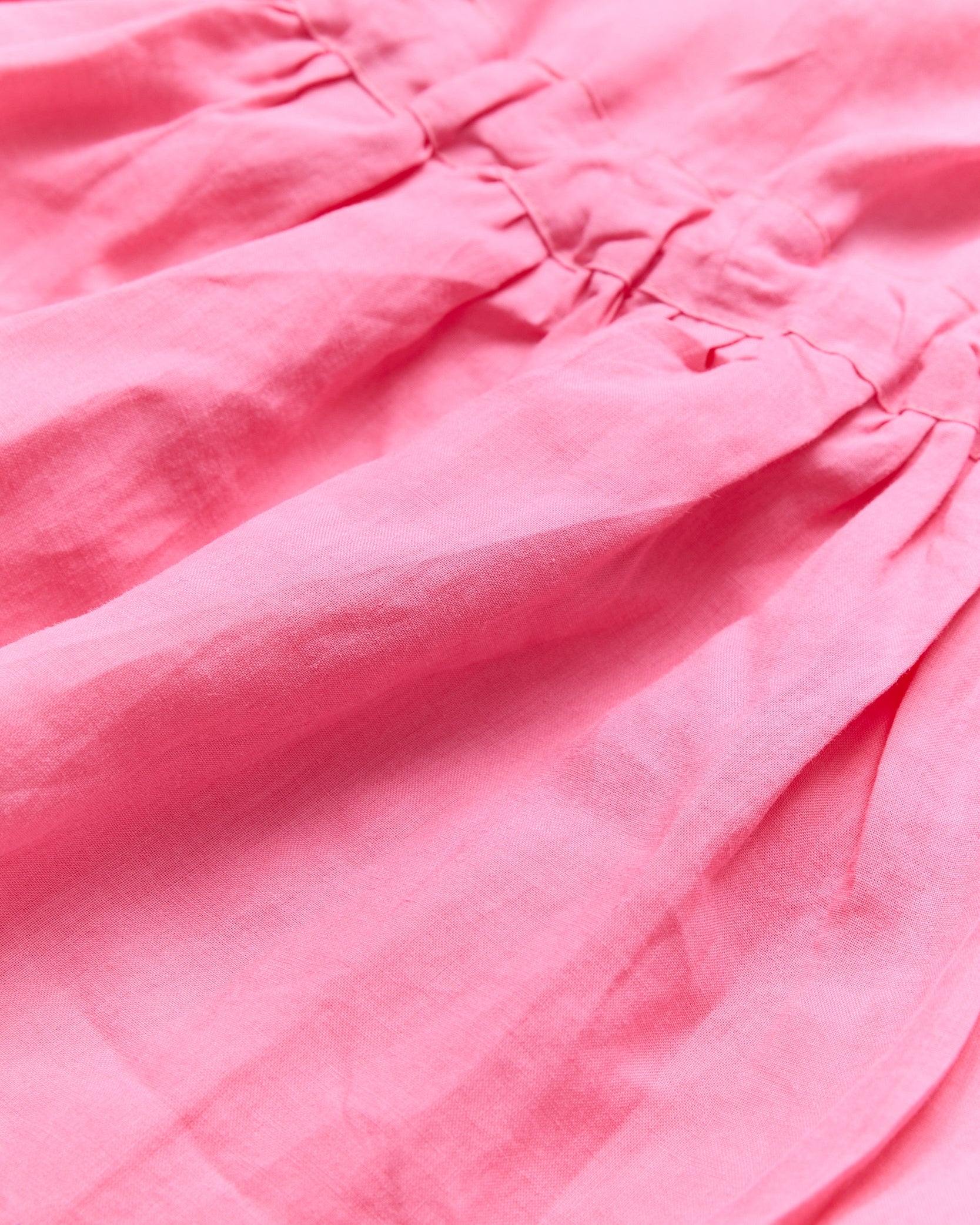 Vibrant Pink Linen Shirred Dress (Pink)